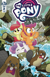 Size: 1054x1600 | Tagged: safe, artist:tonyfleecs, idw, official comic, character:apple bloom, character:scootaloo, character:sweetie belle, species:earth pony, species:pegasus, species:pony, species:unicorn, beaver, cover, cutie mark crusaders, female, filly, foal, log, this will end in tears and/or death and/or covered in tree sap