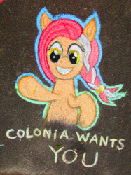 Size: 2842x3790 | Tagged: safe, artist:malte279, oc, oc:colonia, species:earth pony, species:pony, braid, chalk drawing, i want you, mascot, traditional art