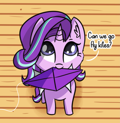 Size: 2041x2087 | Tagged: safe, artist:artiks, character:starlight glimmer, species:pony, species:unicorn, g4, artiks is trying to murder us, bronybait, cute, dawwww, dialogue, ear fluff, female, glimmerbetes, kite, looking at you, looking up, looking up at you, mare, mouth hold, solo, talking, talking to viewer, that pony sure does love kites