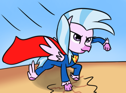 Size: 1804x1342 | Tagged: safe, artist:artiks, character:silverstream, species:hippogriff, episode:uprooted, g4, my little pony: friendship is magic, 30 minute art challenge, cape, clothing, cute, diastreamies, female, scene interpretation, solo, superhero, superhero landing