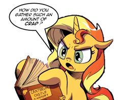 Size: 1406x1112 | Tagged: safe, edit, idw, official comic, character:sunset shimmer, species:pony, species:unicorn, angry, reaction image, simple background, solo, the fall of sunset shimmer, transparent background, vulgar, what the fuck am i reading