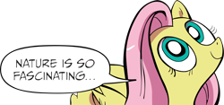 Size: 3776x1769 | Tagged: safe, artist:sponandi, idw, character:fluttershy, species:pony, 1000 hours in gimp, absurd resolution, comic, exploitable meme, gimp, looking up, meme, nature is so fascinating, simple background, solo, text, the return of queen chrysalis, transparent background, vector