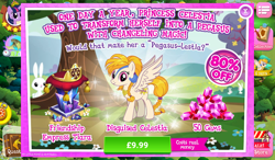 Size: 1024x600 | Tagged: safe, gameloft, idw, character:golden feather, character:princess celestia, species:pegasus, species:pony, costs real money, disguised celestia, idw showified
