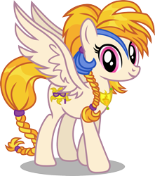 Size: 1589x1800 | Tagged: safe, artist:seahawk270, gameloft, idw, character:golden feather, character:princess celestia, species:pegasus, species:pony, braid, braided tail, disguise, female, idw showified, mare, simple background, solo, spread wings, transparent background, vector, wings