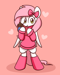 Size: 2048x2560 | Tagged: safe, artist:sugar morning, oc, oc only, oc:sugar morning, species:pegasus, species:pony, bipedal, boots, clothing, cute, female, heart, mare, plushie, ponyloaf, ribbon, shoes, simple background, solo, sweater, wings
