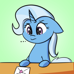 Size: 1818x1815 | Tagged: safe, artist:artiks, character:trixie, species:pony, species:unicorn, ..., female, floppy ears, looking at something, love letter, mare, solo