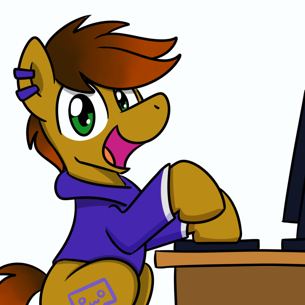 Size: 1000x1000 | Tagged: safe, artist:sugar morning, oc, oc only, oc:twitchyylive, species:pony, animated, clothing, computer, hoodie, male, piercing, simple background, solo, stallion, typing