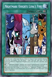 Size: 333x493 | Tagged: safe, artist:poppixierex, idw, character:capper dapperpaws, character:princess luna, character:stygian, character:tempest shadow, character:trixie, my little pony: the movie (2017), nightmare knights, yu-gi-oh!