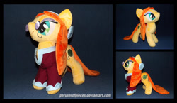 Size: 1280x741 | Tagged: safe, artist:peruserofpieces, idw, character:wheat grass, species:earth pony, species:pony, clothing, ear piercing, earring, glasses, headband, hippie, irl, jewelry, missing accessory, peace sign, photo, piercing, plushie, profile