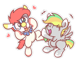 Size: 2560x2048 | Tagged: safe, alternate version, artist:sugar morning, oc, oc only, oc:jester jokes, oc:odd inks, species:earth pony, species:pegasus, species:pony, clown, couple, cute, female, laughing, male, mare, silly, silly face, stallion