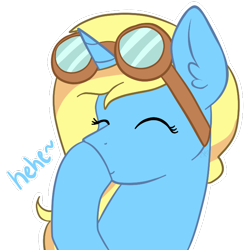 Size: 700x711 | Tagged: safe, artist:sevenserenity, oc, oc only, oc:skydreams, species:pony, species:unicorn, aviator goggles, bust, dialogue, emoji, emoticon, giggling, goggles, laughing, simple background, solo, transparent background