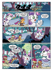 Size: 768x1024 | Tagged: safe, artist:brendahickey, idw, official comic, character:apple bloom, character:scootaloo, character:sweetie belle, species:earth pony, species:pegasus, species:pony, species:unicorn, angry, apple core, bipedal, clothing, comic, cutie mark crusaders, dialogue, female, filly, foal, hat, levitation, litter, magic, magic aura, preview, smelly, soda bottle, speech bubble, telekinesis, trash