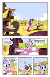 Size: 1320x2040 | Tagged: safe, artist:karzahnii, character:bon bon, character:spike, character:sweetie drops, character:twilight sparkle, chopsticks, comic, fortune cookie, tales from ponyville
