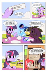 Size: 1320x2040 | Tagged: safe, artist:karzahnii, character:bon bon, character:pinkie pie, character:spike, character:sweetie drops, character:twilight sparkle, oc, blushing, comic, fortune cookie, tales from ponyville