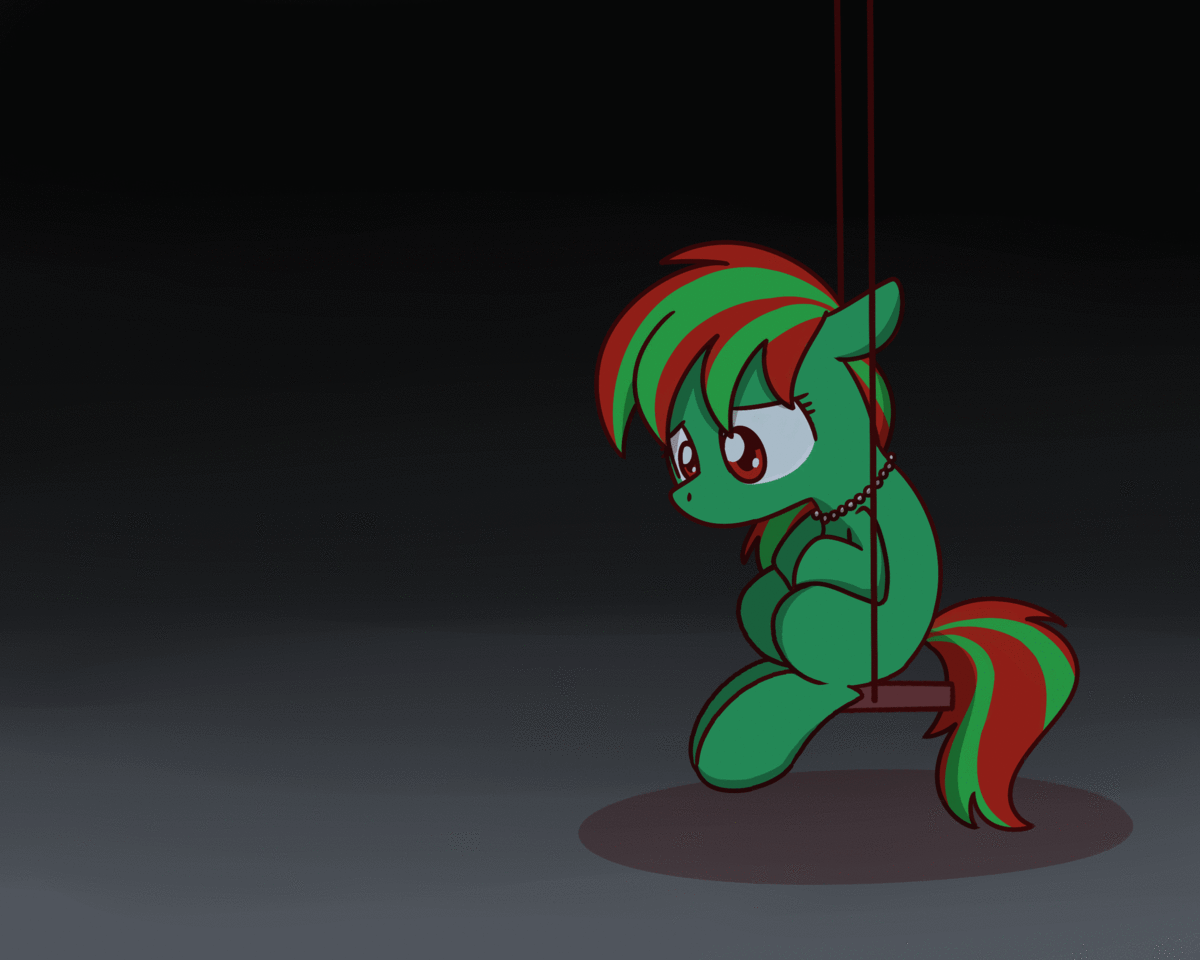 Size: 1200x960 | Tagged: safe, artist:sugar morning, oc, oc only, oc:sony, species:earth pony, species:pony, animated, blinking, depressed, female, gif, jewelry, mare, necklace, sad, sitting, solo, swing, vent art, ych result