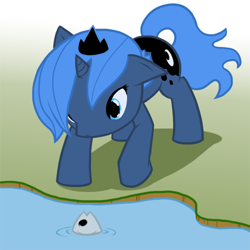 Size: 500x500 | Tagged: safe, artist:atticus83, character:princess luna, species:alicorn, species:pony, g4, cute, female, filly, fish, foal, photoshop, solo, water, woona