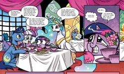 Size: 1400x833 | Tagged: safe, artist:brendahickey, edit, idw, character:night light, character:princess celestia, character:spike, character:twilight sparkle, character:twilight velvet, baby, baby spike, comic, female, filly, filly twilight sparkle, vulgar, younger