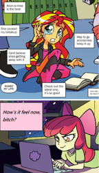 Size: 597x1040 | Tagged: safe, edit, idw, character:apple bloom, character:cloudy kicks, character:sunset shimmer, my little pony:equestria girls, abuse, anon-a-miss, cloudy kicks, comic drama, golden hazel, idw drama, op is a duck, op started shit, shimmerbuse, vulgar
