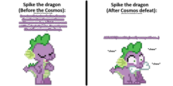 Size: 1024x512 | Tagged: safe, artist:tarkan809, idw, character:spike, species:dragon, my little pony:equestria girls, before and after, behaving like a dog, bone, pixel art, side effects, simple background, transparent background, unexpected