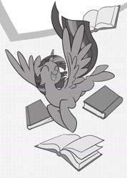 Size: 1236x1732 | Tagged: safe, seven seas, character:twilight sparkle, character:twilight sparkle (alicorn), species:alicorn, species:pony, my little pony: the manga, black and white, book, cute, grayscale, happy, monochrome, my little pony: the manga volume 1, twiabetes