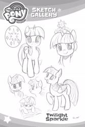 Size: 2107x3160 | Tagged: safe, seven seas, character:twilight sparkle, character:twilight sparkle (alicorn), species:alicorn, species:pony, my little pony: the manga, big crown thingy, concept art, crown, cute, cutie mark, element of magic, jewelry, lineart, looking at you, monochrome, my little pony: the manga volume 1, regalia, sketch, sketch gallery