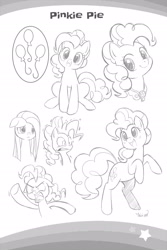 Size: 2107x3160 | Tagged: safe, seven seas, character:pinkamena diane pie, character:pinkie pie, species:earth pony, species:pony, my little pony: the manga, angry, bipedal, cute, cutie mark, diapinkes, element of laughter, lineart, looking at you, monochrome, my little pony: the manga volume 1, pinkie sense, sketch gallery