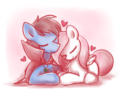 Size: 2560x2048 | Tagged: safe, artist:sugar morning, oc, oc only, oc:bizarre song, oc:sugar morning, species:pegasus, species:pony, cape, clothing, couple, cuddling, eyes closed, female, heart, jewelry, male, mare, necklace, stallion, straight, sugarre
