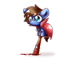 Size: 2560x2048 | Tagged: safe, artist:sugar morning, oc, oc only, oc:bizarre song, species:pony, baseball bat, blood, cape, chibi, clothing, cute, jewelry, male, necklace, perching, simple background, solo, spikes, stallion, starry eyes, transparent background, wingding eyes
