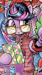 Size: 565x1005 | Tagged: safe, idw, character:spike, character:twilight sparkle, character:twilight sparkle (alicorn), species:alicorn, species:pony, barbara holland, clothing, costume, outfit catalog, stranger things, trapper keeper