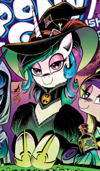 Size: 1015x1735 | Tagged: safe, idw, character:princess cadance, character:princess celestia, character:princess luna, species:alicorn, species:pony, clothing, costume, hat, hoof shoes, solo focus, witch, witch hat