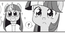 Size: 1943x976 | Tagged: safe, seven seas, character:twilight sparkle, species:pony, my little pony: the manga, female, mare, monochrome, offset, scepter, twilight scepter