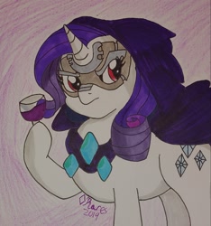 Size: 2163x2312 | Tagged: safe, artist:iffoundreturntorarity, idw, character:rarity, newbie artist training grounds, alcohol, atg 2019, doctor doom, doctor doomity, ponies of dark water, traditional art, wine