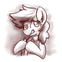 Size: 2048x2048 | Tagged: safe, artist:sugar morning, oc, oc only, oc:graph travel, species:pony, bust, clothing, commission, doodle, female, freckles, looking up, mare, monochrome, portrait, simple background, sketch, smug, vest, white background