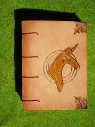 Size: 1536x2048 | Tagged: safe, artist:malte279, species:pony, episode:friendship is magic, g4, my little pony: friendship is magic, book, book cover, cover, craft, leather, leather painting, once upon a time in the magical land of equestria…, pyrography, traditional art