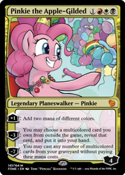 Size: 374x522 | Tagged: safe, artist:pencils, edit, idw, character:pinkie pie, character:rainbow dash, species:earth pony, species:pony, balloon, candy, ccg, female, food, lollipop, magic the gathering, mare, planeswalker, trading card, trading card edit
