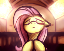 Size: 2560x2048 | Tagged: safe, artist:sugar morning, character:fluttershy, species:pony, bust, church, doodle, eyes closed, portrait, praying, sketch, solo