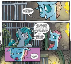 Size: 713x642 | Tagged: safe, artist:tonyfleecs, idw, official comic, character:ocellus, species:changeling, species:earth pony, species:pony, species:reformed changeling, comic, dialogue, duo, female, mare, speech bubble, swift foot
