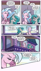 Size: 2033x3529 | Tagged: safe, artist:tonyfleecs, idw, official comic, character:silverstream, species:classical hippogriff, species:earth pony, species:hippogriff, species:pony, comic, dialogue, duo, facade, female, manipulation, speech bubble, swift foot, teenager, young mare