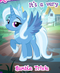 Size: 336x412 | Tagged: safe, gameloft, idw, character:trixie, species:alicorn, species:pony, alicornified, artistic, idw showified, meme, princess of humility, race swap, reflections, solo, trixiecorn, wow! glimmer