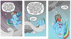 Size: 894x490 | Tagged: safe, artist:tonyfleecs, idw, official comic, character:rainbow dash, species:pegasus, species:pony, blade runner, cloud, comic, dialogue, falling, female, goggles, idw micro series, mare, movie reference, roy batty, speech bubble