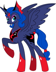 Size: 5000x6442 | Tagged: safe, artist:digimonlover101, gameloft, idw, character:princess luna, species:alicorn, species:pony, absurd resolution, armor, evil, evil luna, female, mare, mobile game, raised hoof, reflections, simple background, solo, transparent background, vector