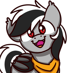Size: 1000x1000 | Tagged: safe, artist:sugar morning, oc, oc only, oc:stormdancer, species:bat pony, species:pony, bandana, bat pony oc, bat wings, cute, cute little fangs, ear tufts, fangs, happy, looking at you, meme origin, simple background, solo, sugar morning's smiling ponies, wings, ych result