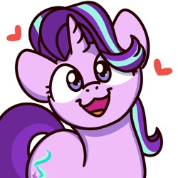 Size: 1000x1000 | Tagged: safe, artist:sugar morning, character:starlight glimmer, species:pony, species:unicorn, cute, female, glimmerbetes, heart, looking at you, mare, open mouth, simple background, smiling, solo, sugar morning's smiling ponies, white background