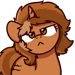 Size: 1000x1000 | Tagged: safe, artist:sugar morning, oc, oc only, oc:sign, species:pony, species:unicorn, :<, female, freckles, looking at you, simple background, solo, sugar morning's smiling ponies, transparent background, unamused
