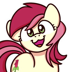 Size: 1000x1000 | Tagged: safe, artist:sugar morning, character:roseluck, species:earth pony, species:pony, bust, cat face, cat smile, cute, cuteluck, female, looking at you, mare, open mouth, simple background, smiling, solo, sugar morning's smiling ponies, transparent background