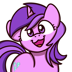 Size: 1000x1000 | Tagged: safe, artist:sugar morning, character:amethyst star, character:sparkler, species:pony, species:unicorn, awwmethyst star, bust, cat face, cat smile, cute, female, looking at you, mare, open mouth, simple background, smiling, smiling at you, solo, sugar morning's smiling ponies, transparent background