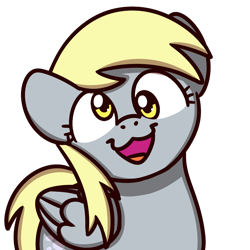 Size: 1000x1000 | Tagged: safe, artist:sugar morning, part of a set, character:derpy hooves, species:pegasus, species:pony, bust, cat face, cat smile, cute, derpabetes, female, looking at you, mare, open mouth, simple background, smiling, solo, sugar morning's smiling ponies, transparent background