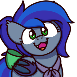 Size: 1000x1000 | Tagged: safe, artist:sugar morning, oc, oc only, oc:lunar aurora, species:bat pony, species:pony, :3, bat pony oc, bat wings, bust, cat face, cat smile, clothing, cute, cute little fangs, fangs, female, happy, looking at you, mare, ocbetes, open mouth, simple background, smiling, solo, sugar morning's smiling ponies, transparent background, wings, ych result