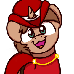 Size: 1000x1000 | Tagged: safe, artist:sugar morning, oc, oc only, oc:heroic armour, species:pony, species:unicorn, cape, clothing, hat, male, red mage, smiling, sugar morning's smiling ponies