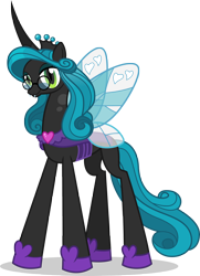 Size: 3628x5000 | Tagged: safe, artist:luckreza8, idw, character:queen chrysalis, species:changeling, changeling queen, cute, cutealis, fangs, female, glasses, idw showified, looking at you, mirror universe, my little pony game, reversalis, simple background, slit eyes, slit pupils, transparent background, vector